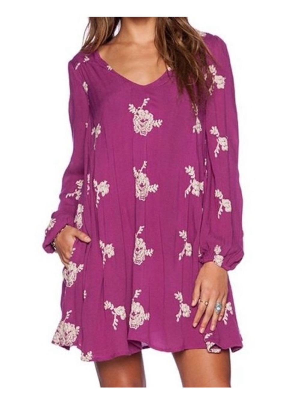 Free People Emma Austin embroidered mini swing dress with cutout back size M